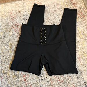 High-Waist Black Lace-Up Leggings